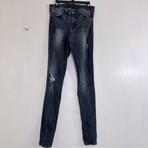 Flying Monkey Wash Black Denim Distressed Stretch Skinny Jeans Size 26.
